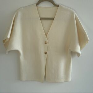 Cream Short Sleeve Knit Cardigan with Gold Buttons